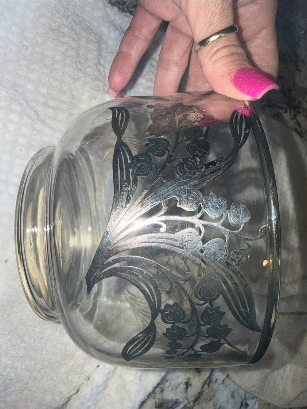 Vintage Sterling Silver overlay Clear Glass with Gold Floral Accents